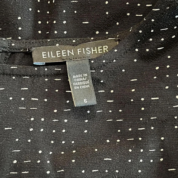 Eileen Fisher 6 black short sleeve blouse white dash dot print great condition. - Picture 8 of 8